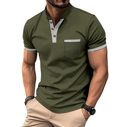 Chemise Henley à manches courtes pour hommes avec un design supplémentaire moderne et une poche poitrine Chic und Stil