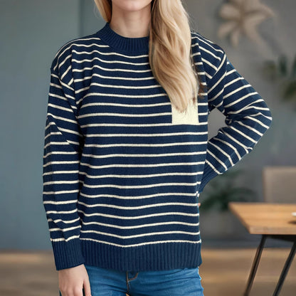 Pull décontracté en tricot pour femmes avec un large motif rayé et des épaules dépassées Chic und Stil
