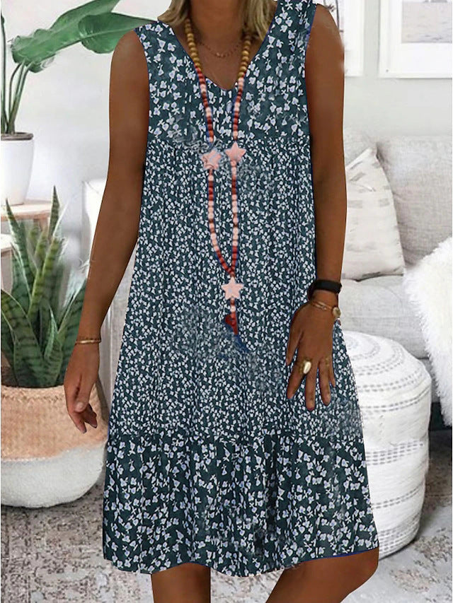 Robe maxi hippie pour femmes avec motifs floraux et détails en volants Chic und Stil