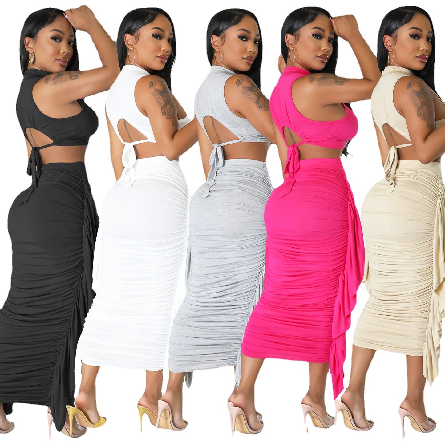 High Waist Bodycon Dress and Crop Top Set for Women Chic and Stylish