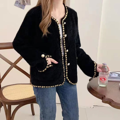 Dames Élégant gilet en tricot avec boutons en perles décoratives et structure fine Chic und Stil