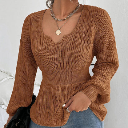 Pull en tricot féminin à la mode avec un matériau doux et un charmant décolleté en V Chic und Stil