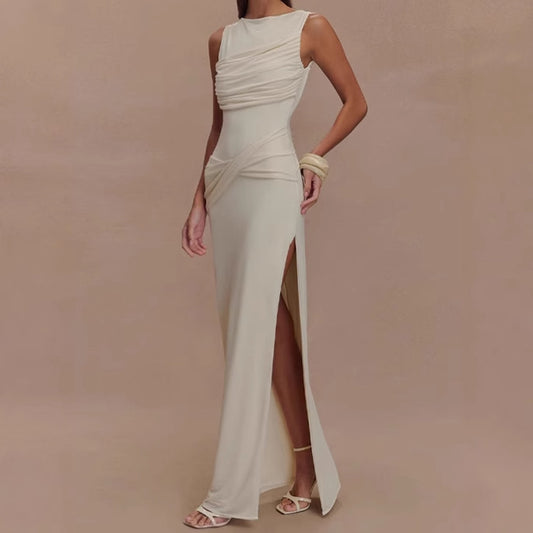 Femmes Robe maxi élégante avec haut drapé et fente latérale Chic und Stil