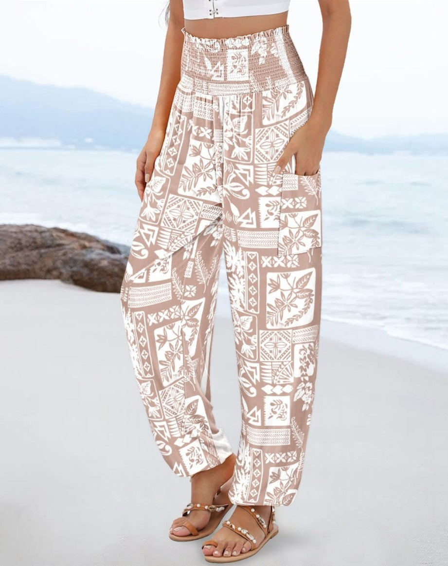 Wide Palazzo pants for women with colorful Paisley pattern and elastic waistband Chic und Stil