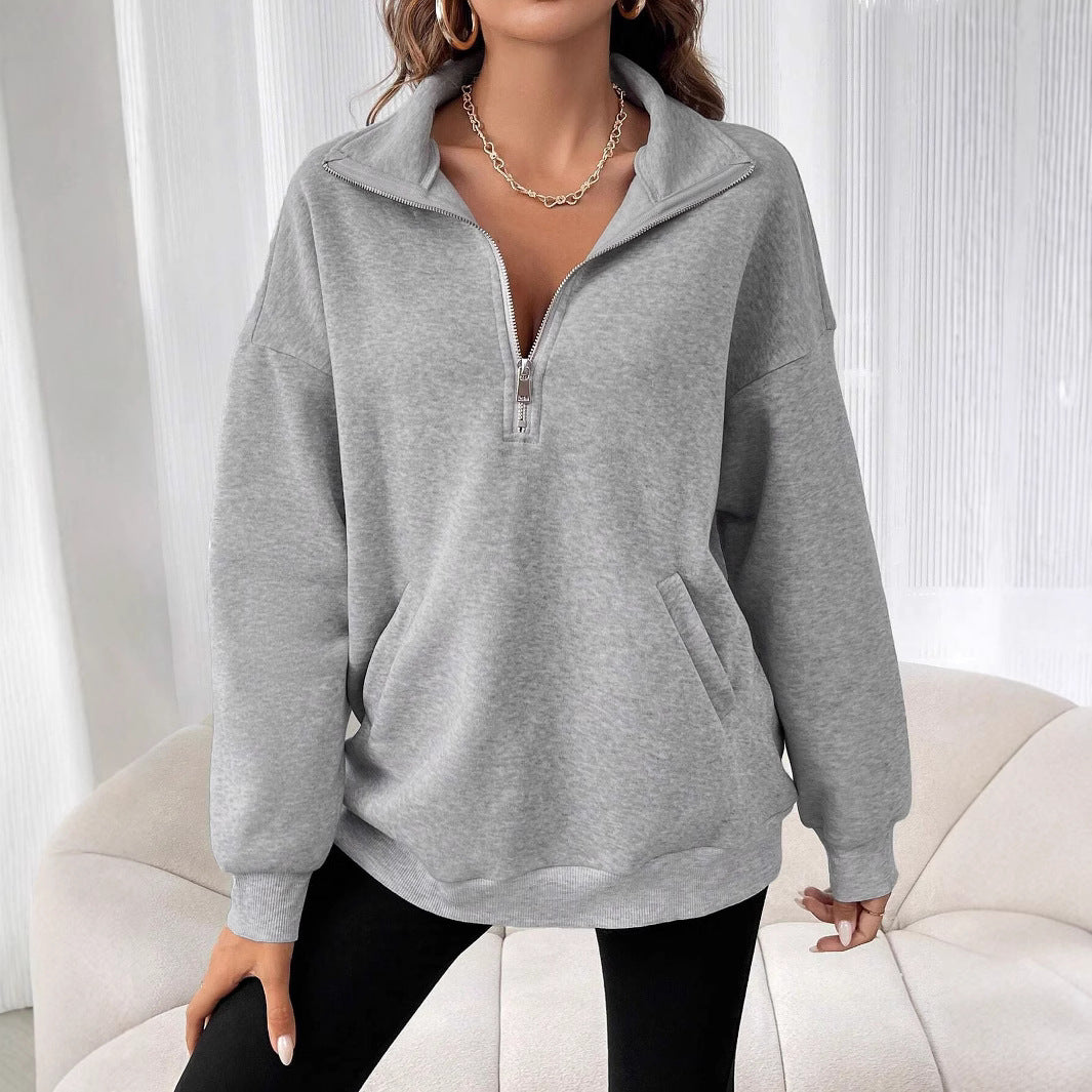 Pull décontracté pour femmes avec fermeture éclair courte et poche kangourou Chic und Stil