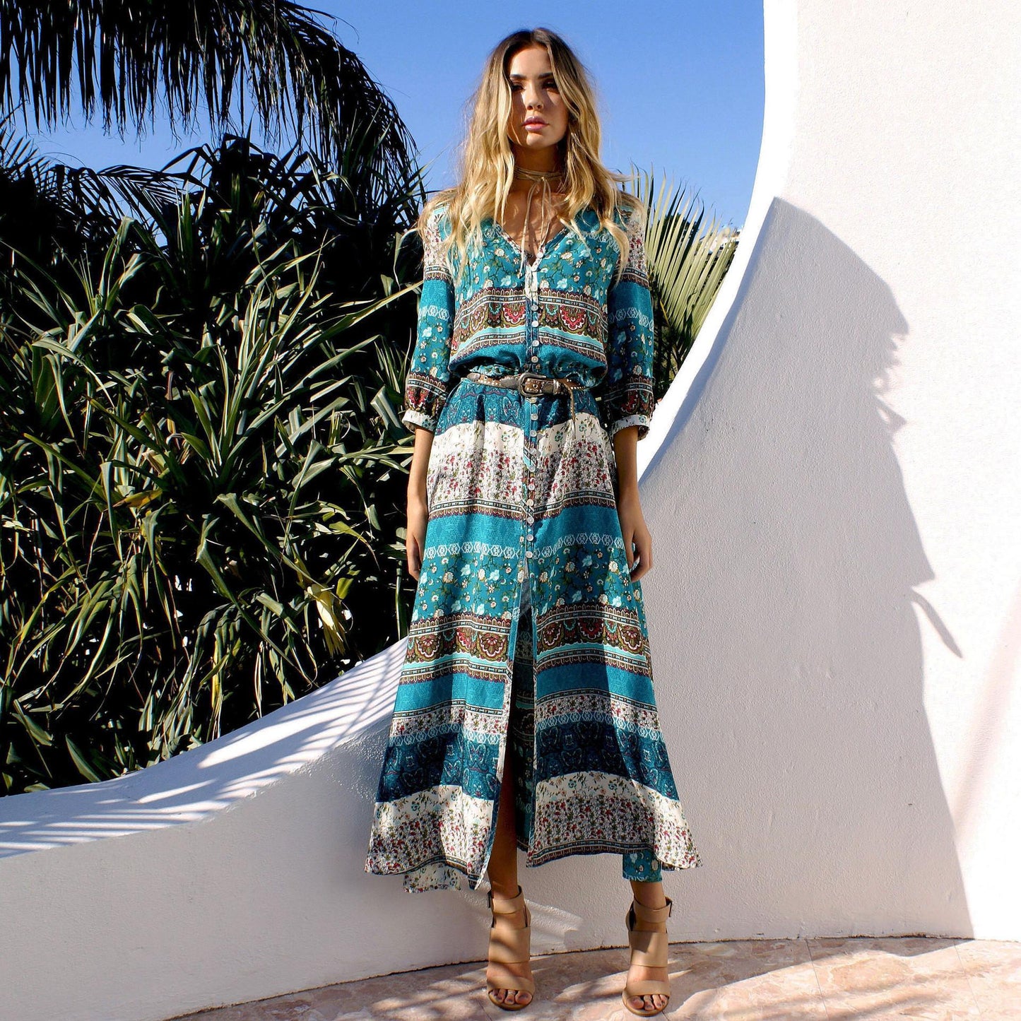 Femme Bohème Imprimé Floral Robe Maxi Chic und Stil