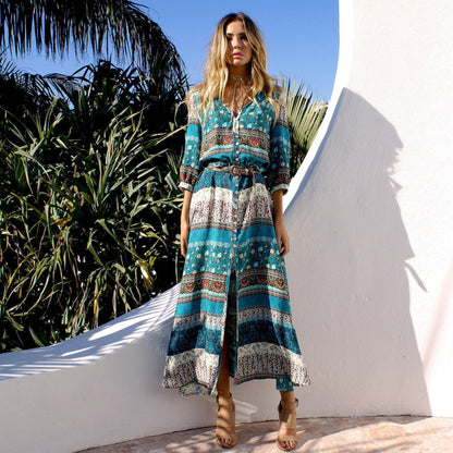 Femme Bohème Imprimé Floral Robe Maxi Chic und Stil