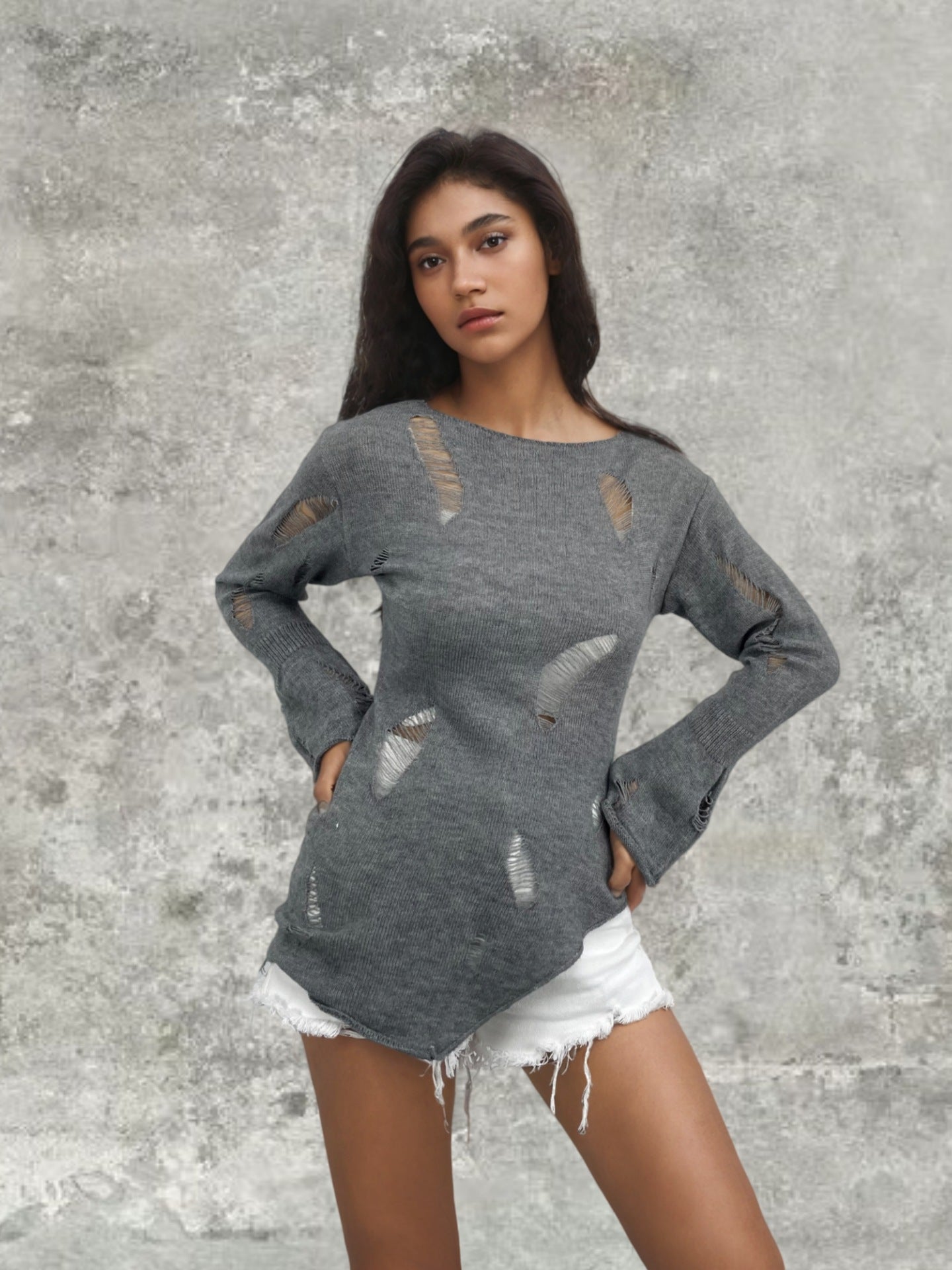Pull en tricot féminin à motif ajouré discret et coupe décontractée Chic und Stil