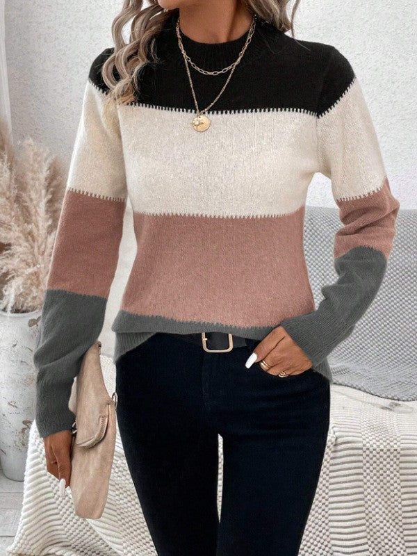 Femme pull en tricot à col rond avec des combinaisons de couleurs modernes Chic und Stil