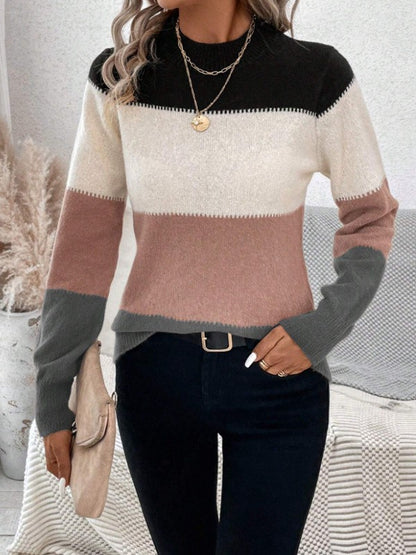 Femme pull en tricot à col rond avec des combinaisons de couleurs modernes Chic und Stil