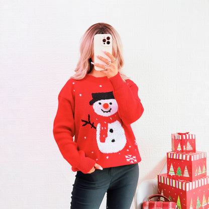 Pull féminine de Noël avec motif de bonhomme de neige festif et coupe confortable Chic und Stil