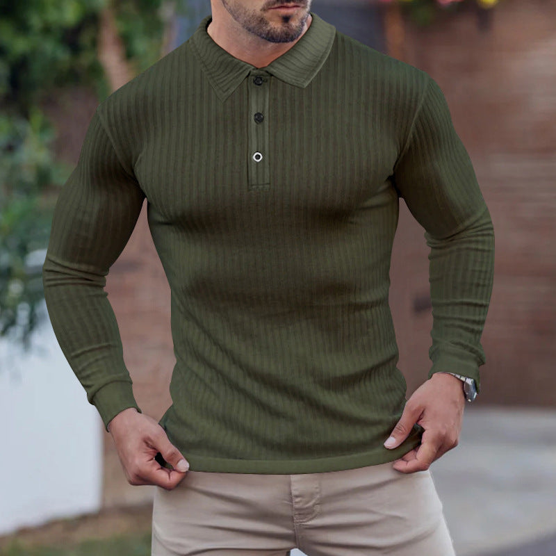 Chemise polo à manches longues pour hommes avec aspect ribbé structuré Chic und Stil