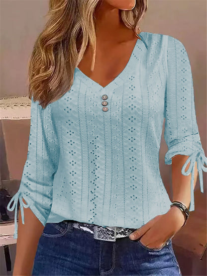 Blouse à col en V pour femmes avec détails froncés Chic und Stil