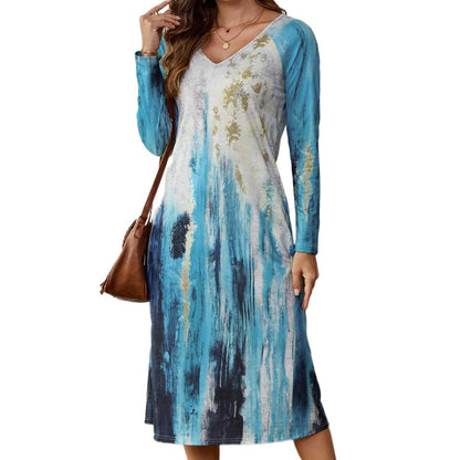 Robe longue à manches longues pour femmes avec motif abstrait coloré Chic und Stil