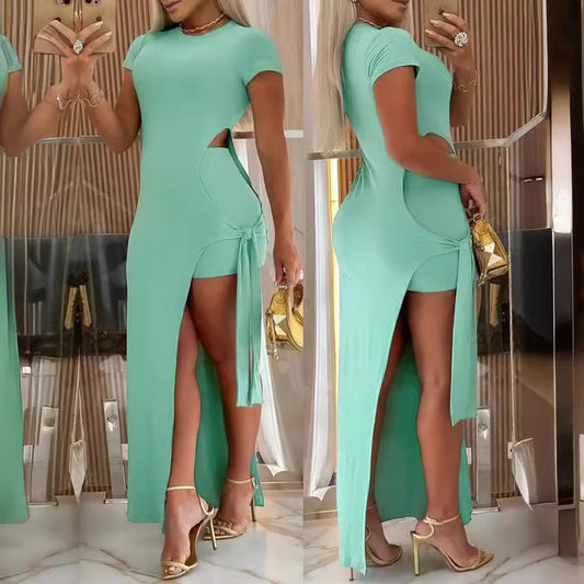Robe maxi pour dames avec fente latérale et détails cut-out Chic und Stil