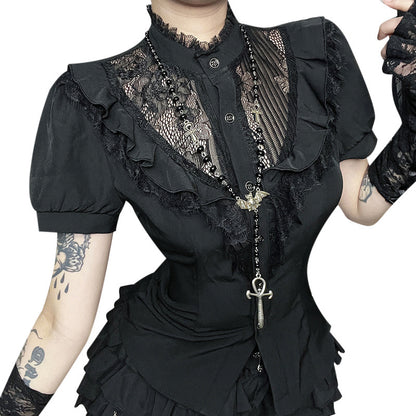 Chemisier à volants en dentelle gothique pour dames Chic und Stil