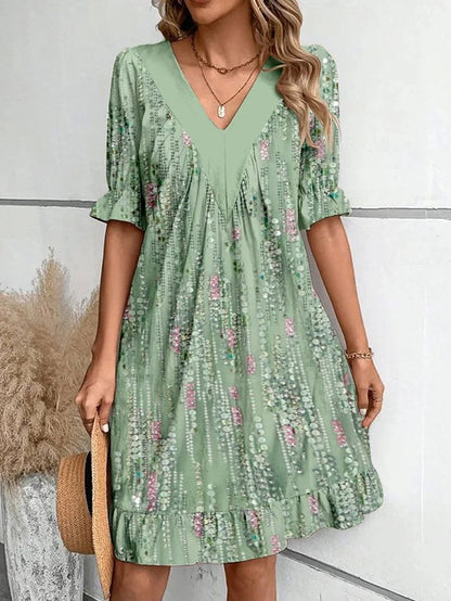 Robe de loisirs pour femmes avec décolleté en V profond et manches bouffantes à la mode Chic und Stil