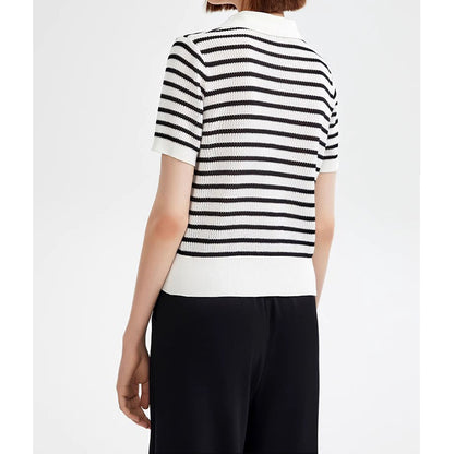 T-shirt polo tricot rayé à manches courtes pour femmes Chic und Stil