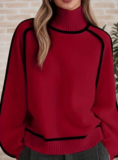 Pull femme avec col haut et détails de structure modernes Chic und Stil