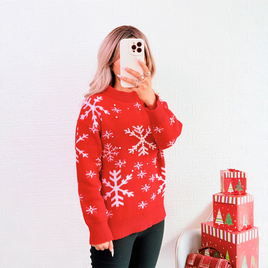 Pull en laine pour femmes avec motif neigeux festif et col montant Chic und Stil