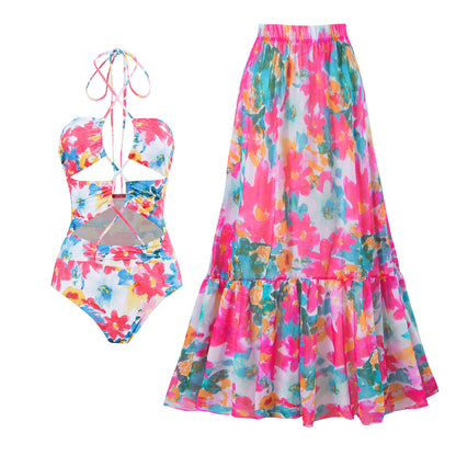 Women's swimsuit set and maxi skirt with a floral design Chic and Style