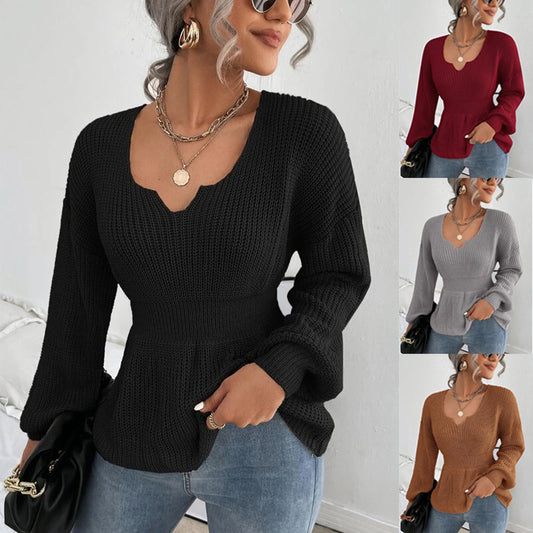 Pull en tricot féminin à la mode avec un matériau doux et un charmant décolleté en V Chic und Stil