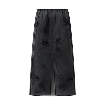 Chemisier transparent long pour dames avec design floral et fente latérale Chic und Stil