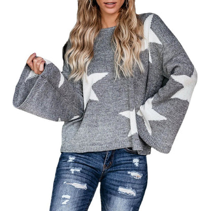 Pull féminin à la mode avec des manches largement évasées et motif d'étoiles Chic und Stil