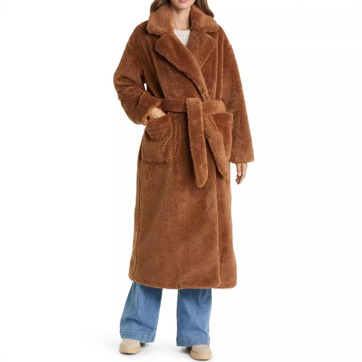 Ladies Long Cozy Robe with Belt and Pockets Chic and Style