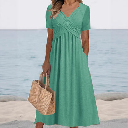 Robe maxi femme avec décolleté en V élégant et poches pratiques Chic und Stil
