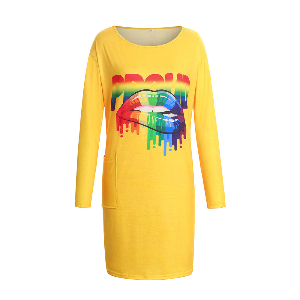 Robe à manches longues pour femmes avec un design graphique tendance et des poches pratiques Chic und Stil