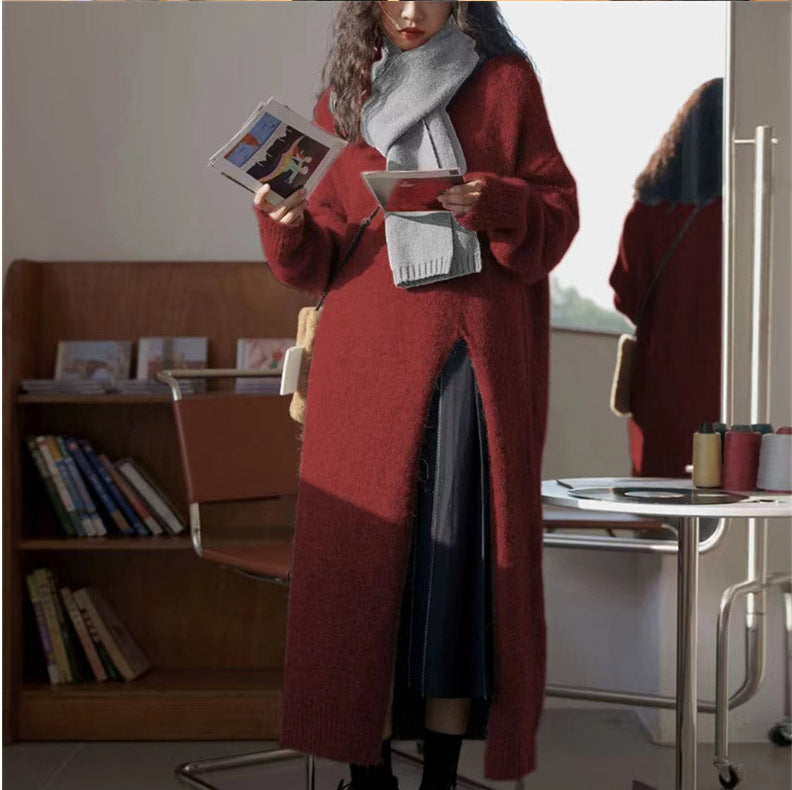 Robe en tricot élégante pour femmes avec fente latérale et coupe généreuse Chic und Stil