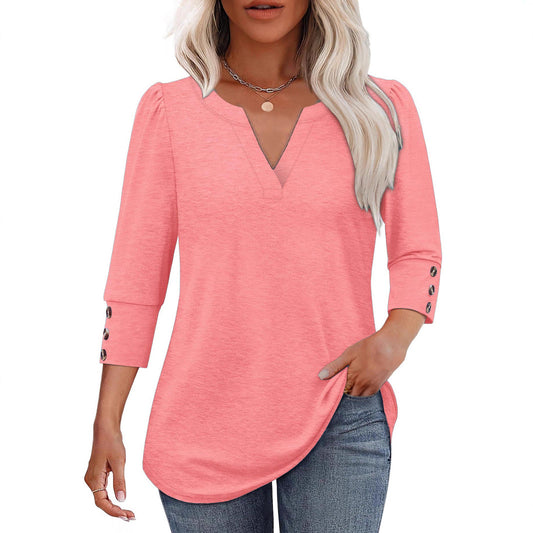 Blouse femme à décolleté en V avec détails de boutons décoratifs Chic und Stil