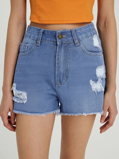 Shorts en denim détruit pour femmes avec ourlet effiloché Chic und Stil