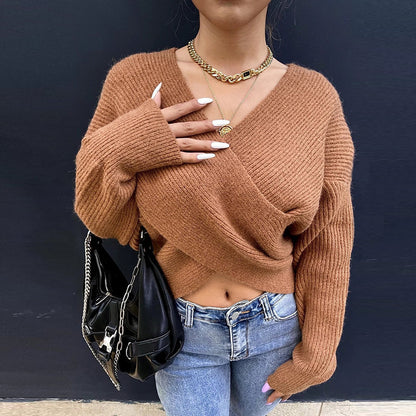 Pull-over à nouer pour femmes avec un design en maille texturée et des manches larges Chic und Stil