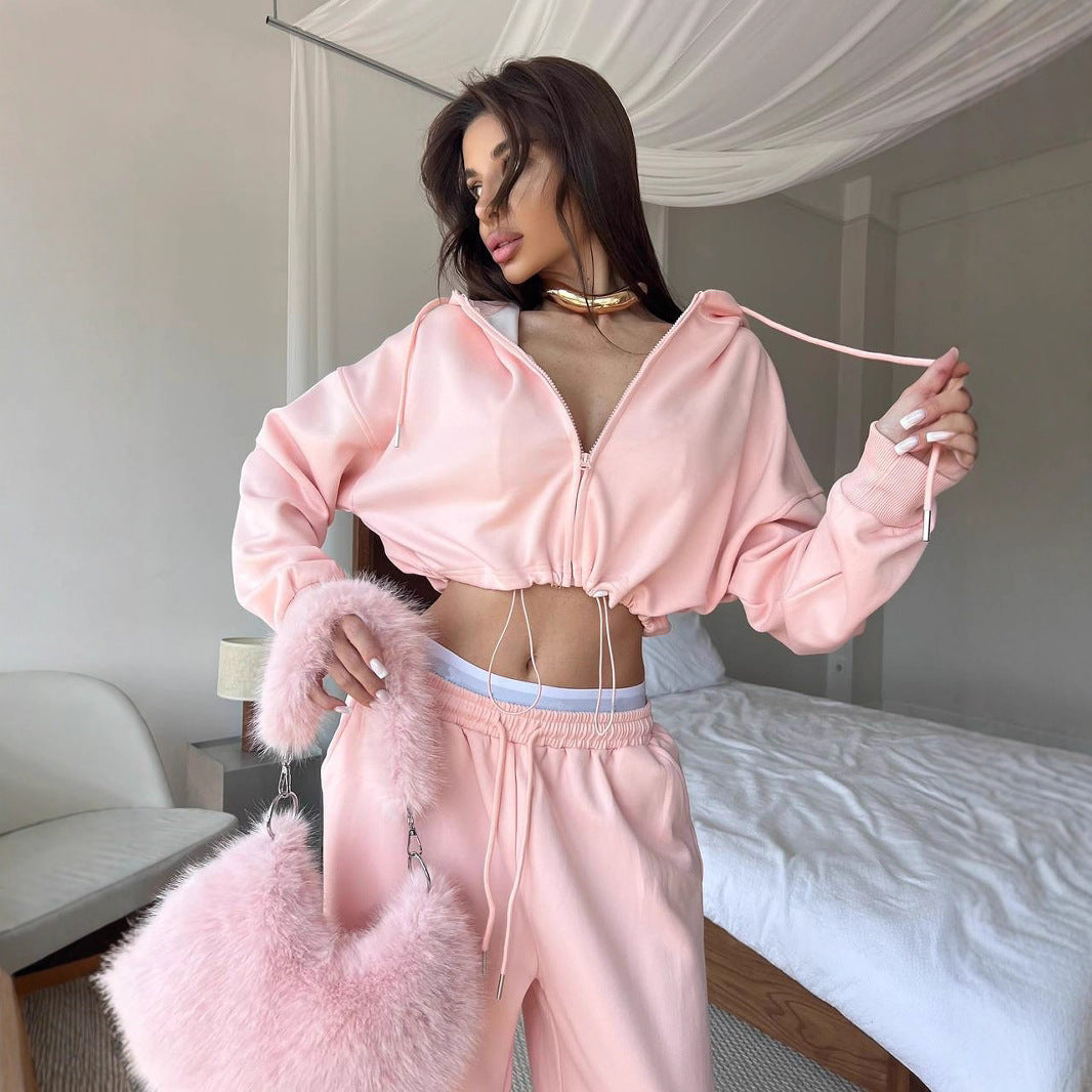 Ladies cropped hoodie and relaxed sweatpants set Chic and Style