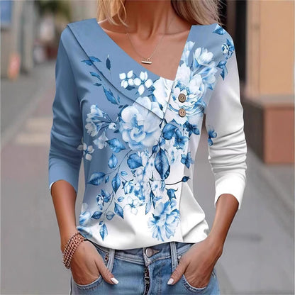Chemisier dames avec application florale et détails de boutons modernes Chic und Stil