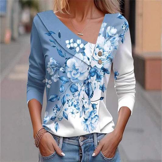 Chemisier dames avec application florale et détails de boutons modernes Chic und Stil