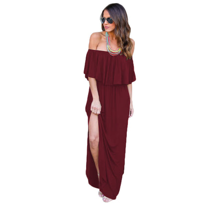 Robe maxi pour femmes avec un design sans épaules et un détail volanté Chic und Stil