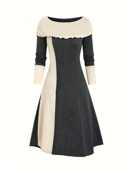Dames élégante et tendance robe avec col plissé Chic und Stil