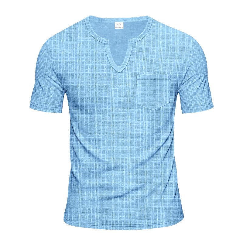 T-shirt à manches courtes pour hommes col en V avec poche poitrine Chic und Stil
