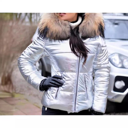 Ladies Fashion Quilted Jacket with Faux Fur Collar Chic and Style