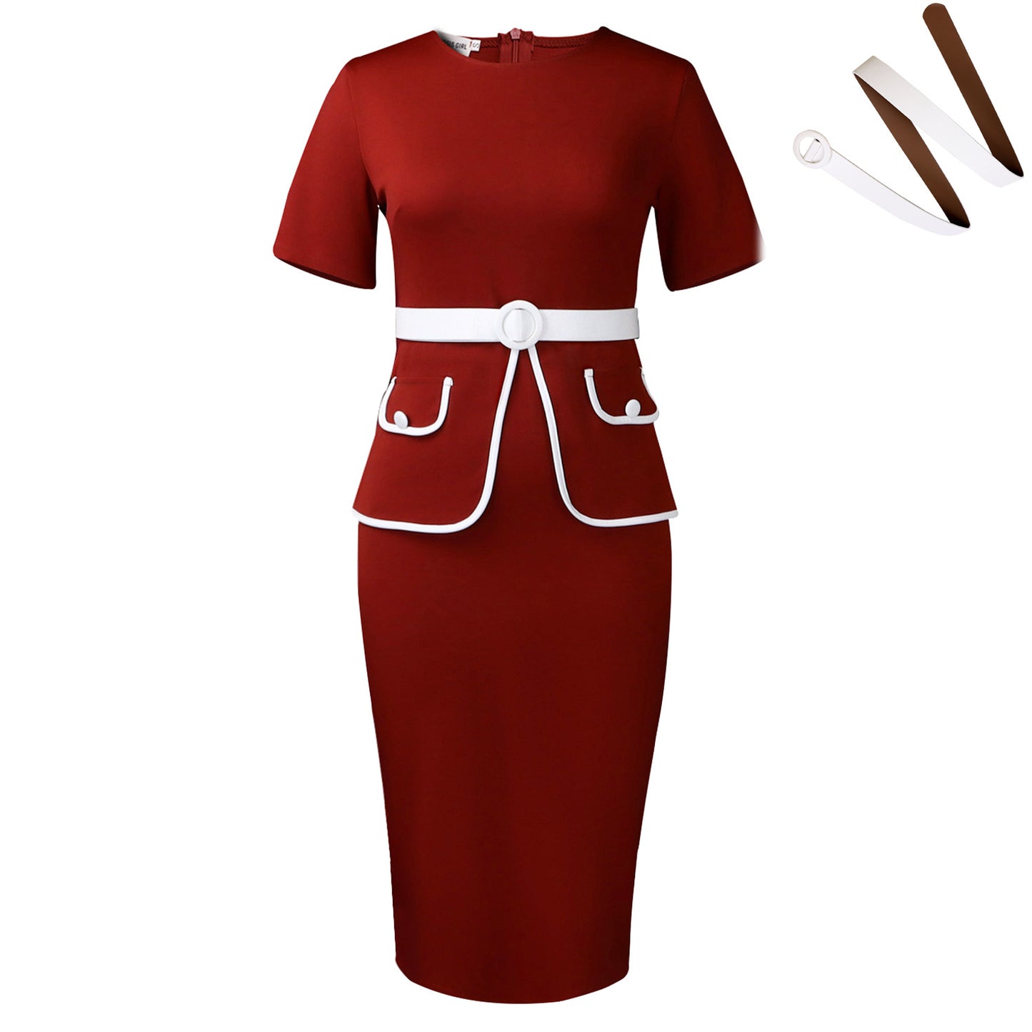 Femme Robe cintrée élégante avec application de poches pétillante et large ceinture Chic und Stil