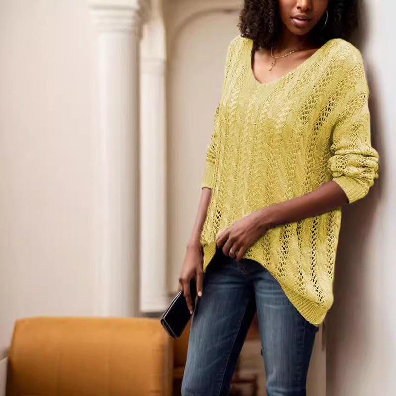 Ladies elegant knit sweater with transparent hole pattern Chic and Style