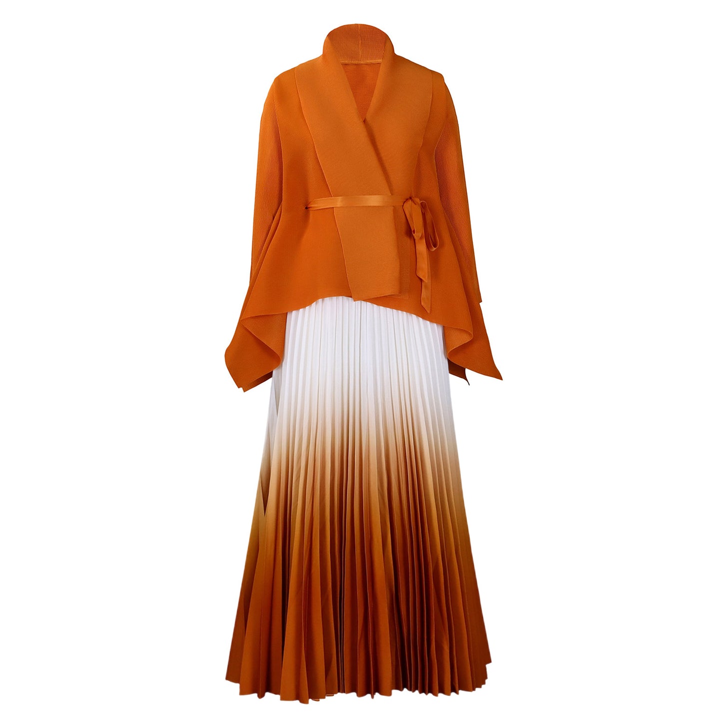 Robe plissée longue pour femmes avec cape et ceinture Chic und Stil