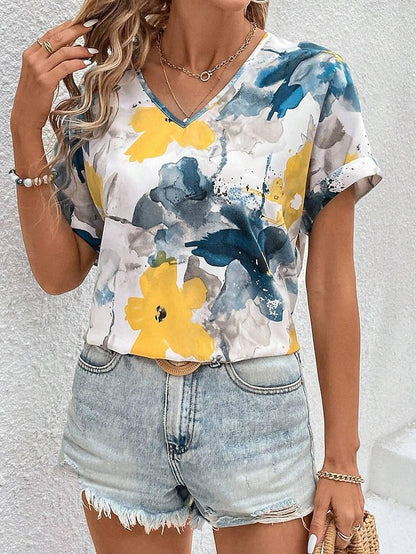 T-shirt femme col en V avec motif paisley coloré Chic und Stil