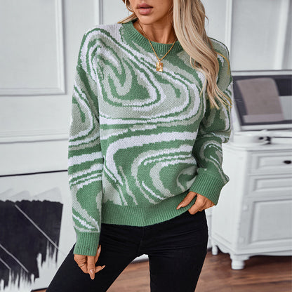 Pull-over en tricot à motifs pour femmes avec un motif de vagues moderne et un col rond Chic und Stil
