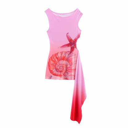 Robe de plage sans manches pour femmes avec des motifs maritimes et un ourlet asymétrique Chic und Stil