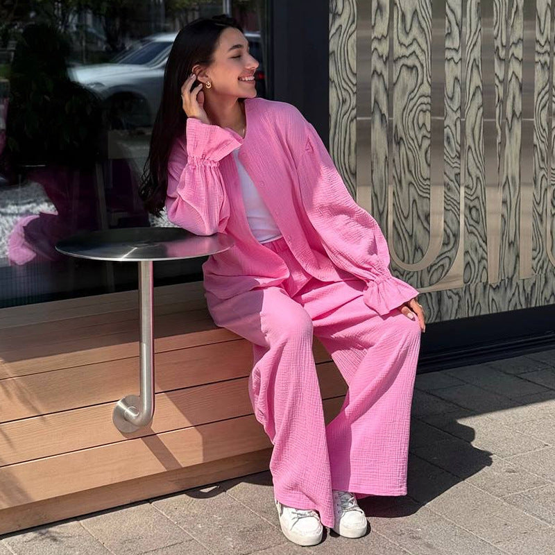 Chic und Stil Women's Casual Wide Leg Cotton Pants Set