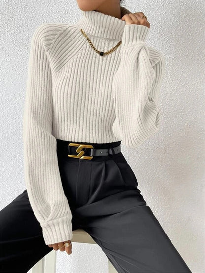 Pull femme ajusté avec texture côtelée et col montant Chic und Stil